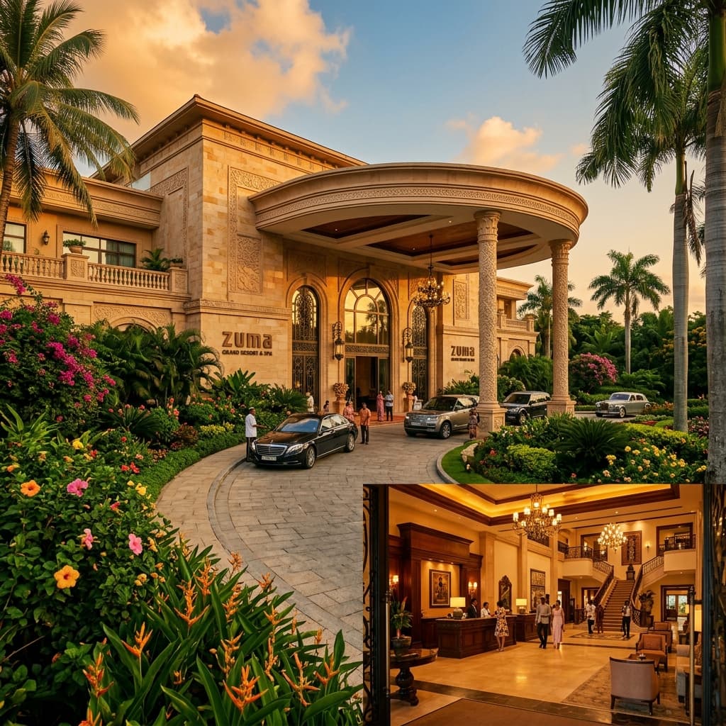 Stanzel Grand Resort — grand entrance at golden hour